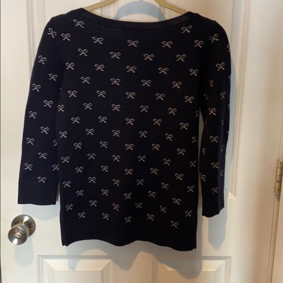 Ann Taylor Navy Silver Bow Print Sweater - Picture 5 of 8